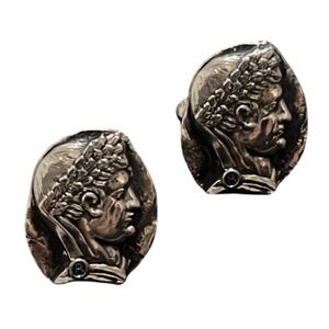 Vintage Silver Ancient Greco-Roman Man Coin Cufflinks